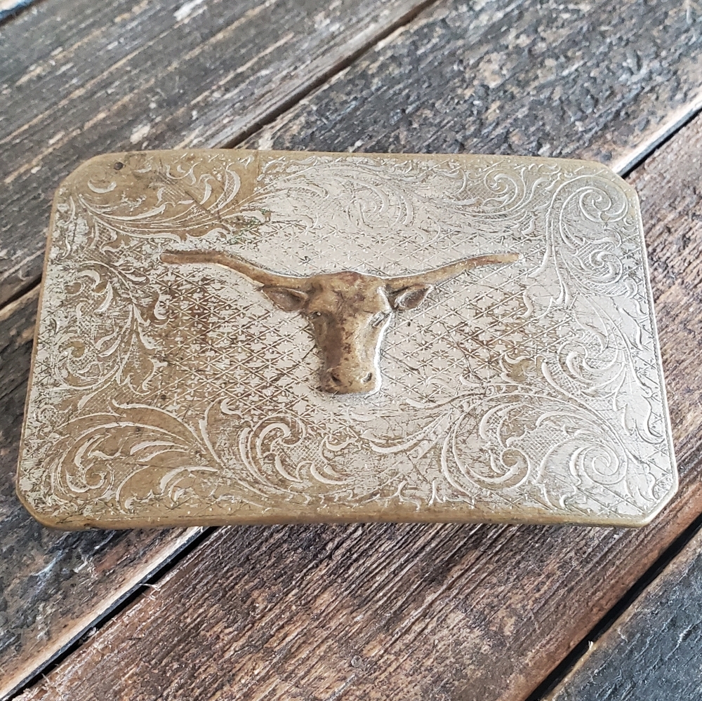 Justin boot Co Texas long horn bull Belt Buckle